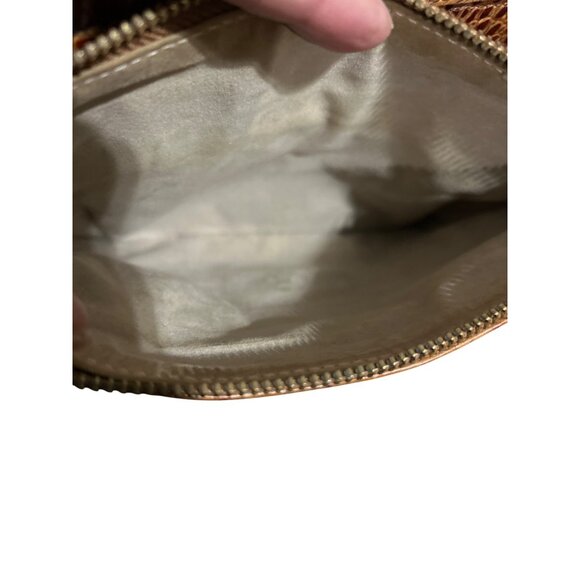 Brahmin Crocodile Embossed Tan Brown Leather Crossbody Bag Double Braided Handle - Picture 5 of 11